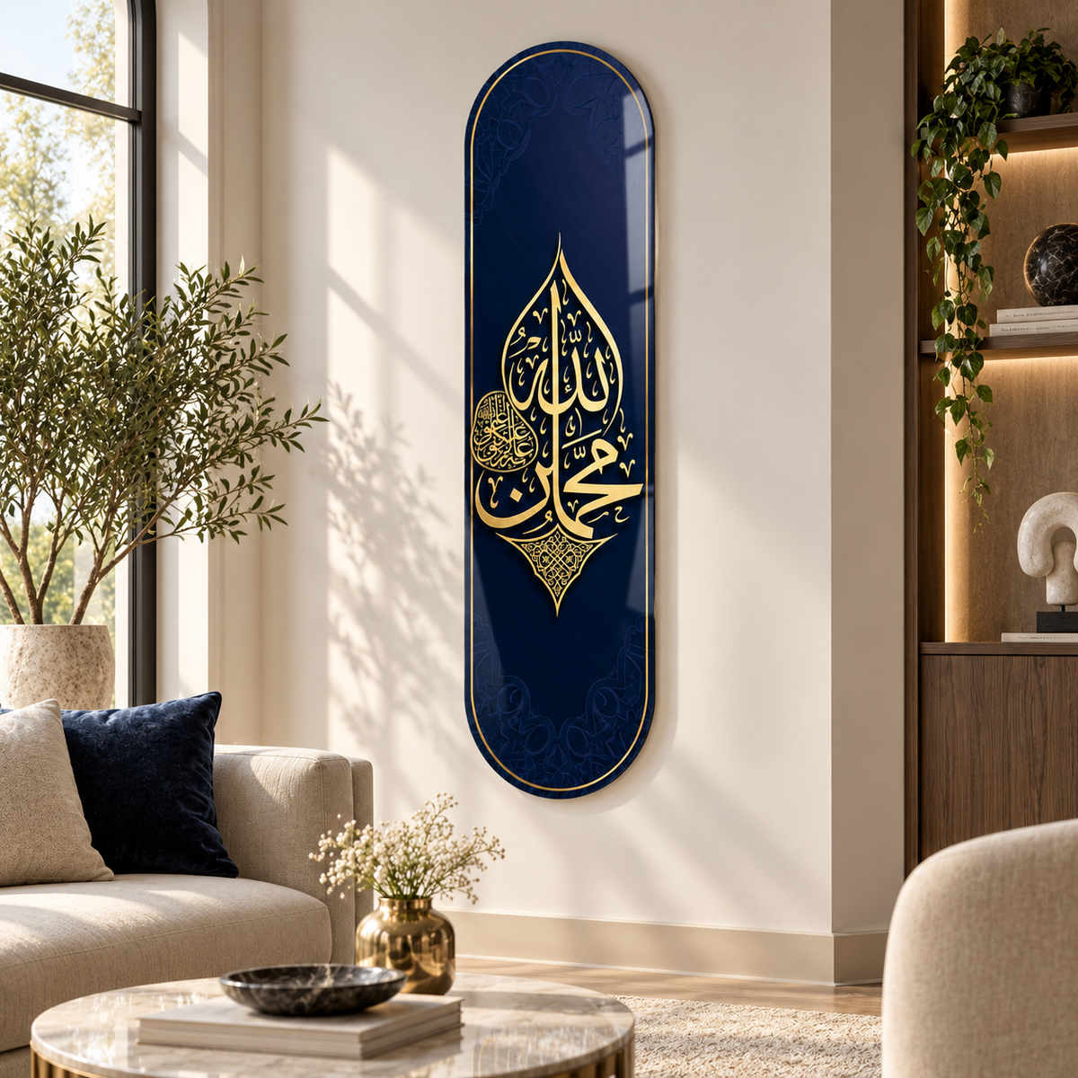Lacivert altın hatlı Skate Board cam tablo - premium salon
