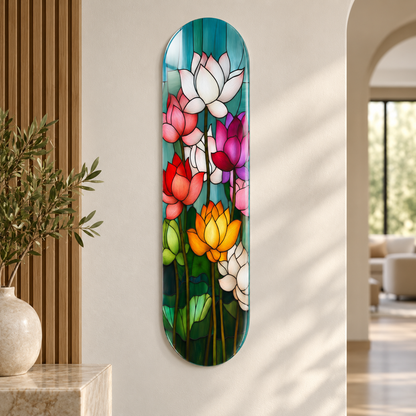 Renkli lotus vitray desenli Skate Board cam tablo - premium mekan