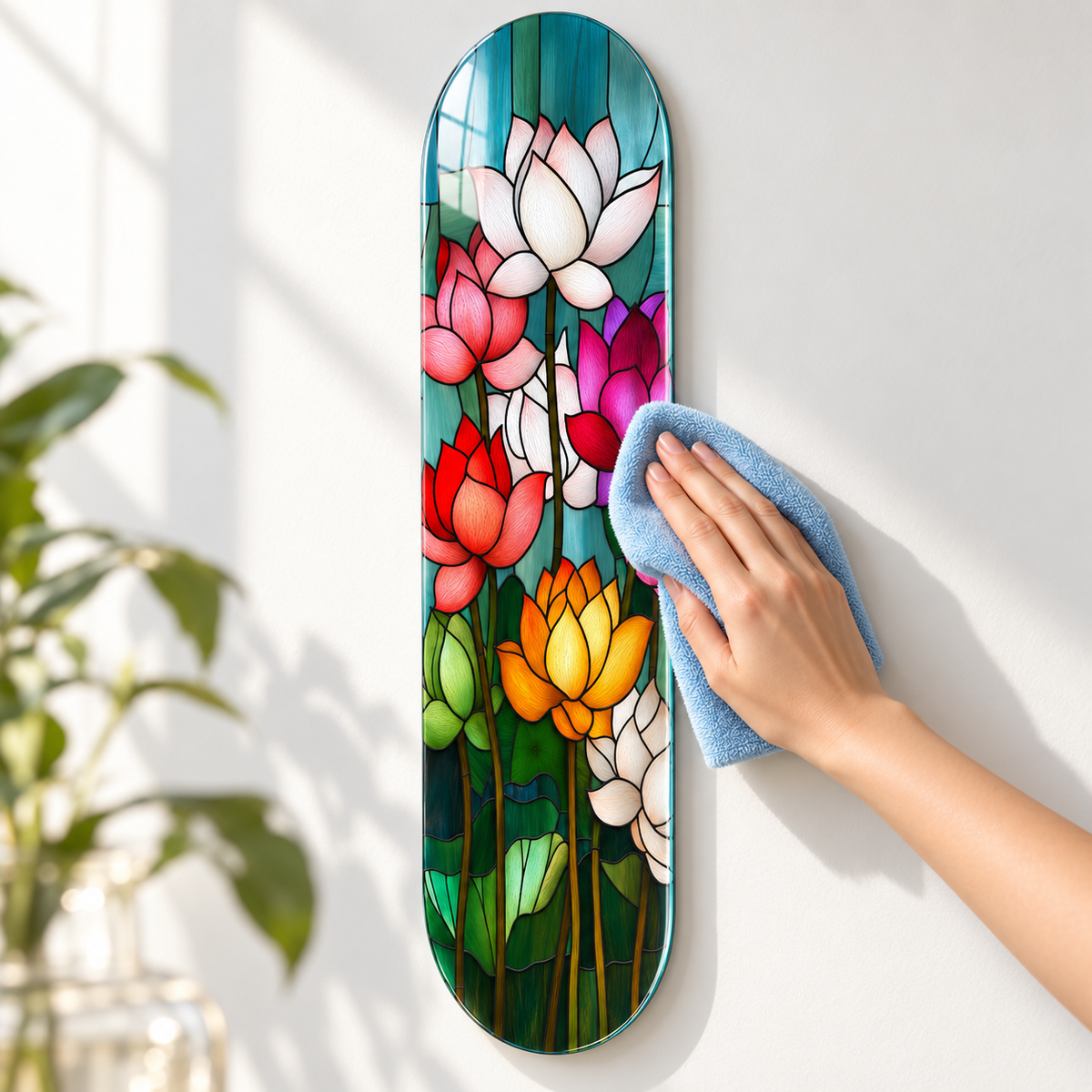 Cam tablo kolay temizlik - renkli lotus vitray model