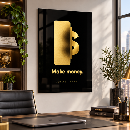 Make Money siyah gold cam tablo modern ofis mockup