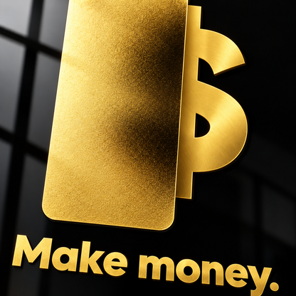 Make Money siyah gold tasarım UV baskı yakın plan detayı