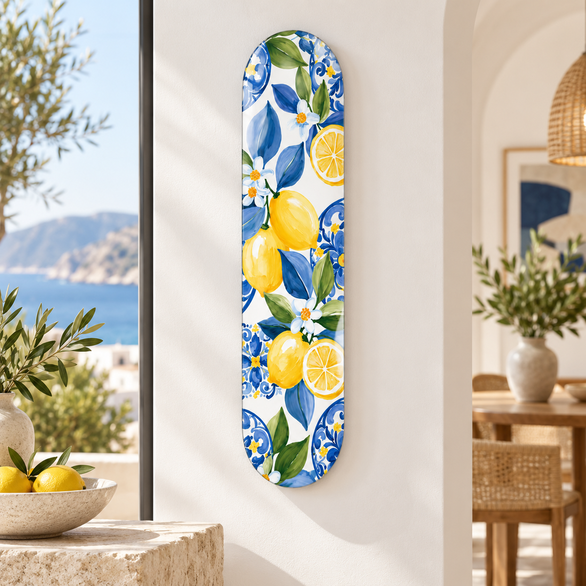 Mavi çini ve limon desenli Skate Board cam tablo - alternatif premium mekan