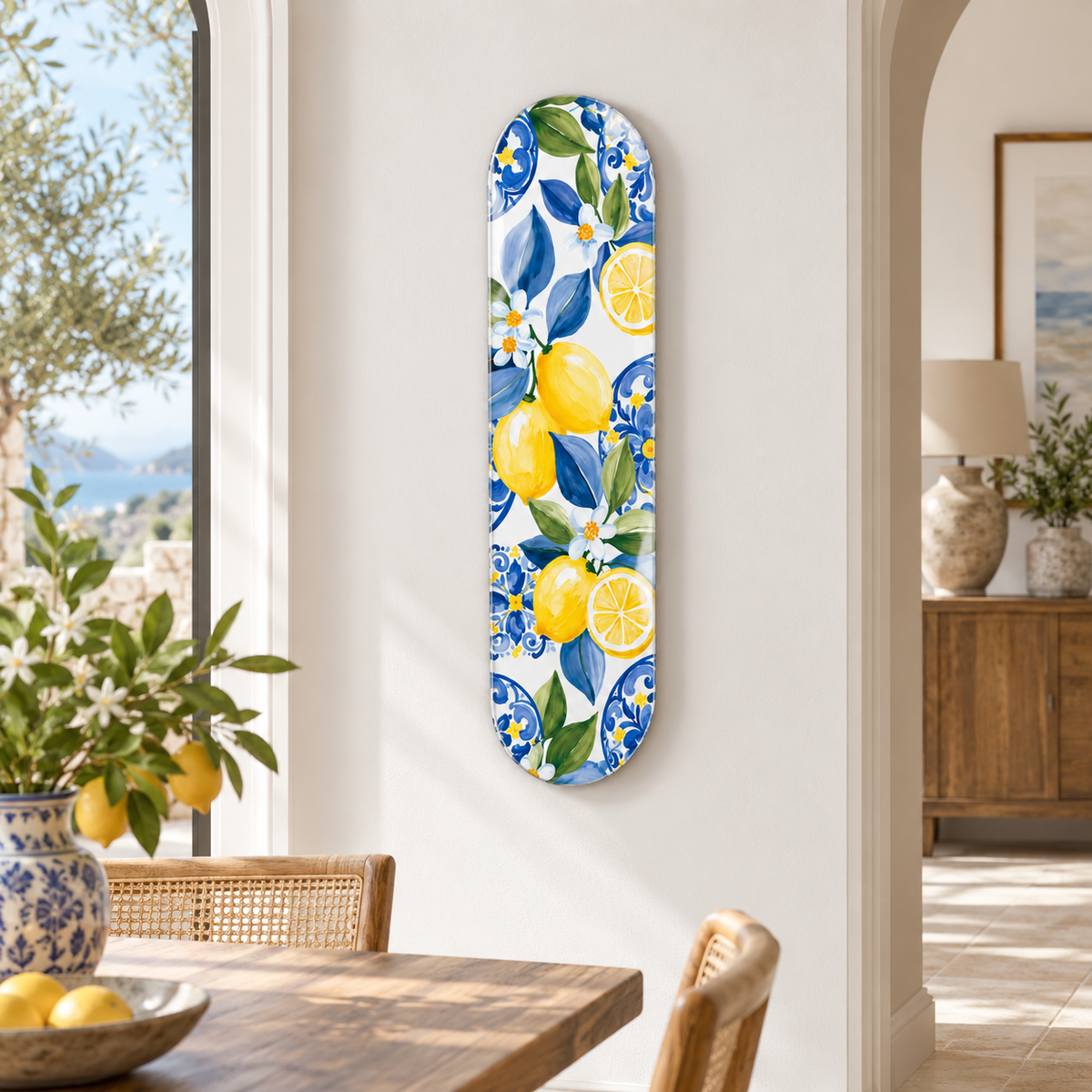 Mavi çini ve limon desenli Skate Board cam tablo - farklı premium mekan