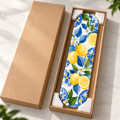 CAMDEKO güvenli paketleme - mavi çini ve limon desenli Skate Board cam tablo