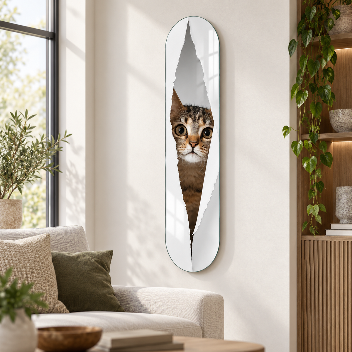 Meraklı yavru kedi Skate Board cam tablo - premium mekan