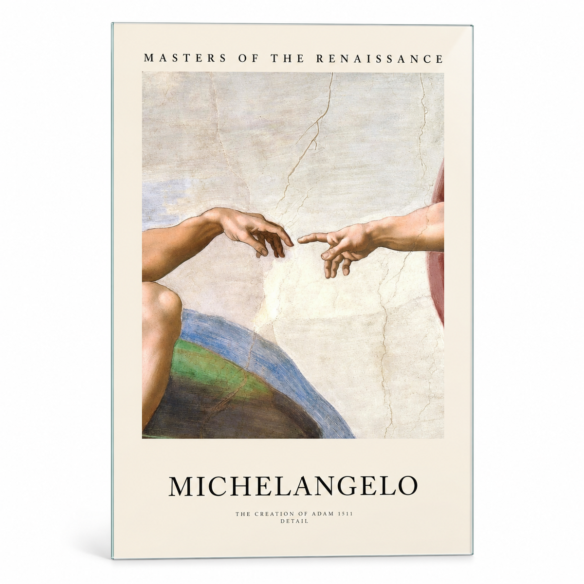 Michelangelo Âdem’in Yaratılışı Dikey Cam Tablo - Beyaz zemin vitrin