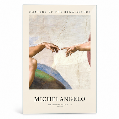 Michelangelo Âdem’in Yaratılışı Dikey Cam Tablo - Beyaz zemin vitrin