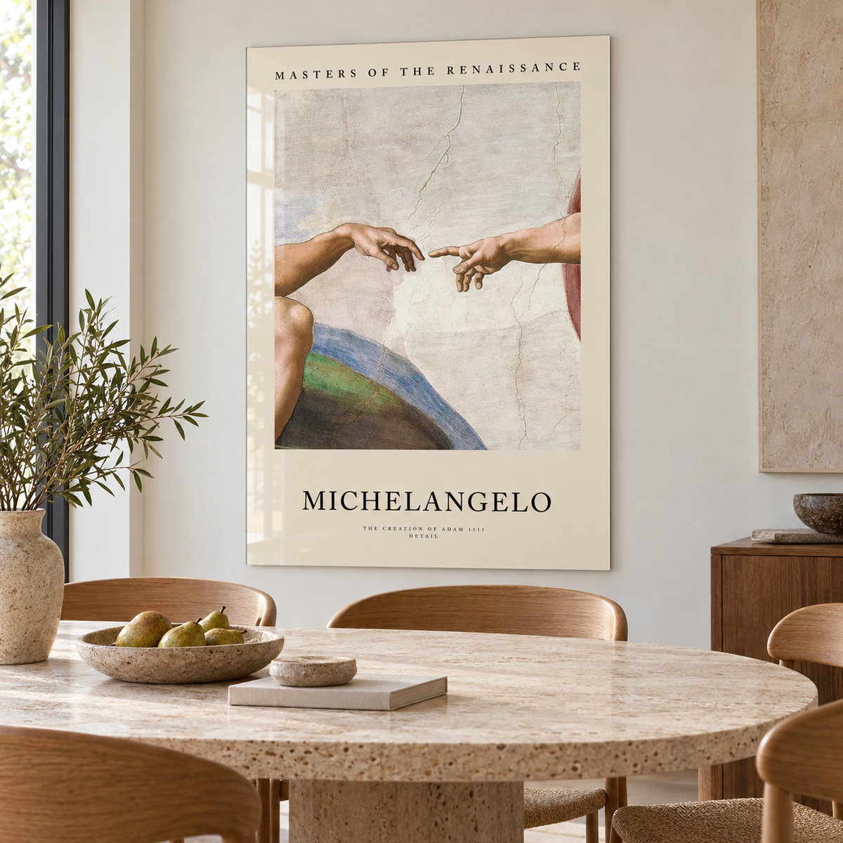 Michelangelo Âdem’in Yaratılışı Dikey Cam Tablo - Yemek odası