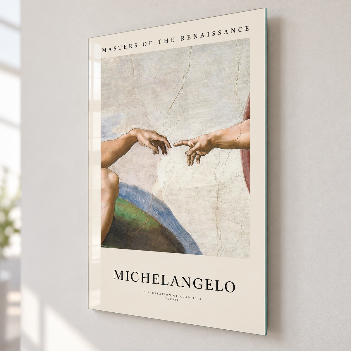 Michelangelo Âdem’in Yaratılışı Dikey Cam Tablo - Duvar mesafesi