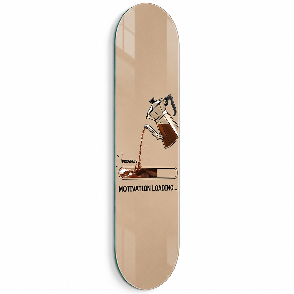 Motivation Loading kahve temalı Skate Board cam tablo - beyaz zemin