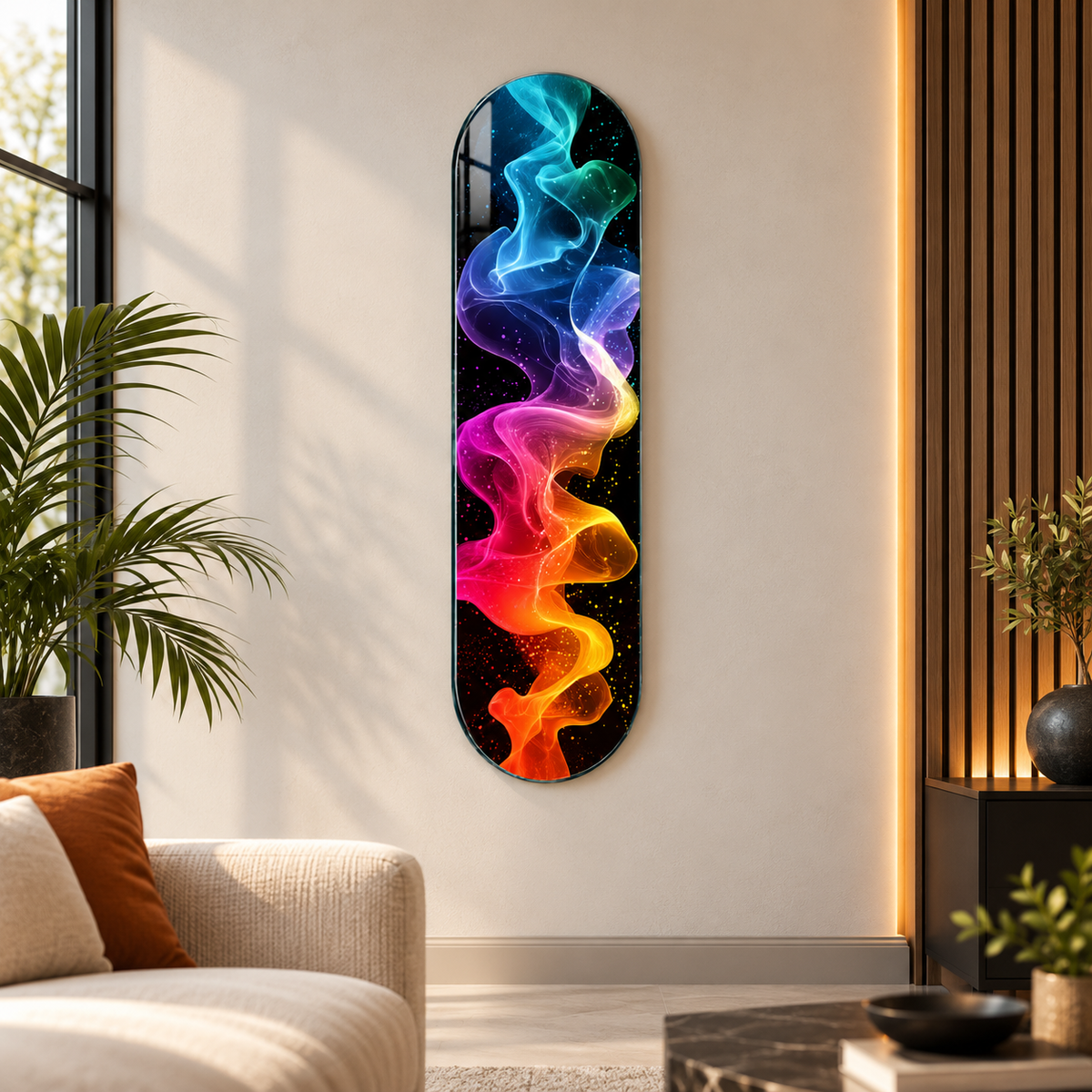 Neon spektrum duman desenli Skate Board cam tablo - premium mekan