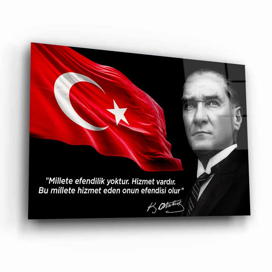 Atatürk ve Bayrak Dikey Cam Tablo