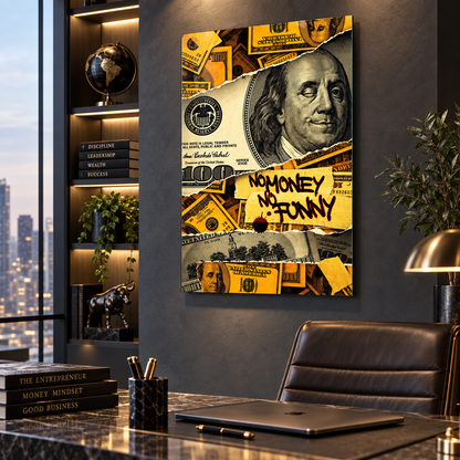 No Money No Funny cam tablo lüks ofis mockup
