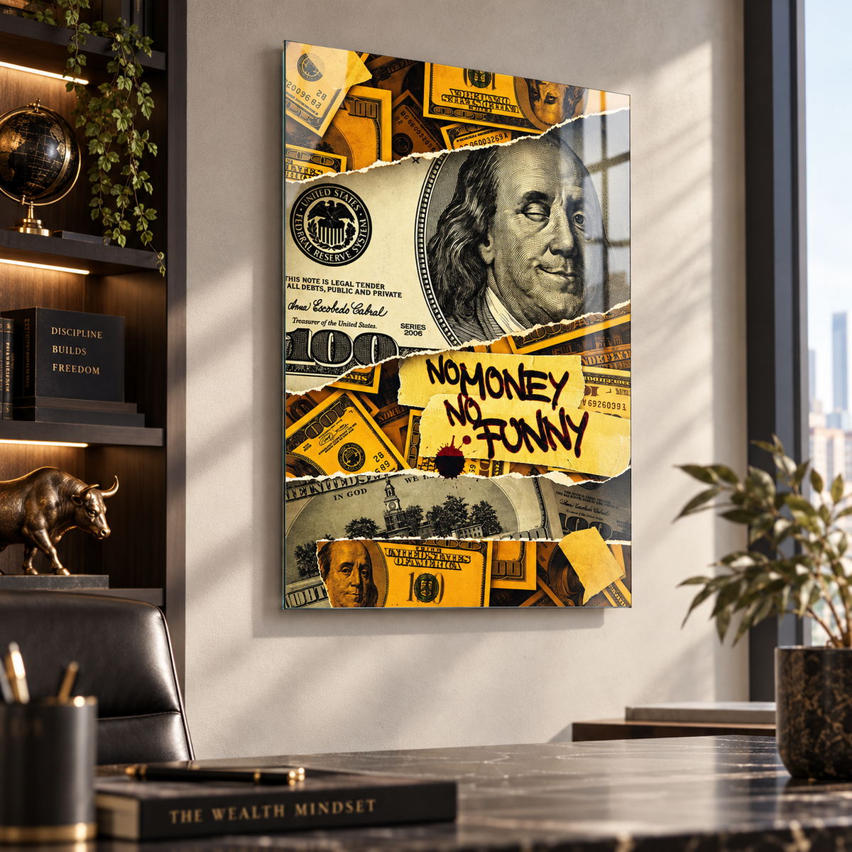 No Money No Funny cam tablo premium ofis mockup