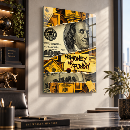 No Money No Funny cam tablo premium ofis mockup