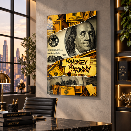 No Money No Funny cam tablo modern çalışma alanı mockup
