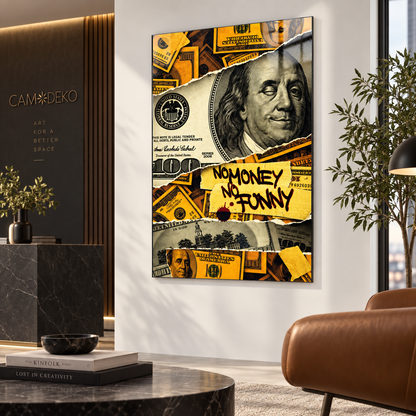 No Money No Funny cam tablo premium lobi mockup