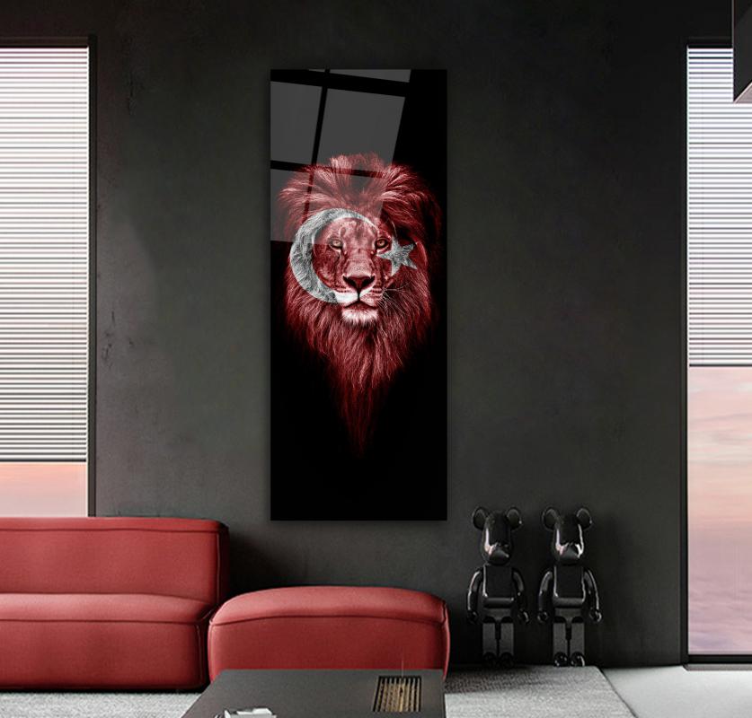 Bayraklı Aslan Tema Panoramik Cam Tablo
