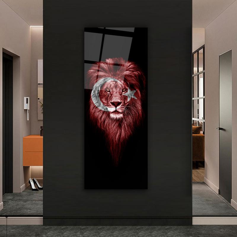 Bayraklı Aslan Tema Panoramik Cam Tablo
