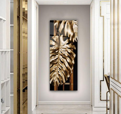 Gold Yapraklar Panoramik Cam Tablo