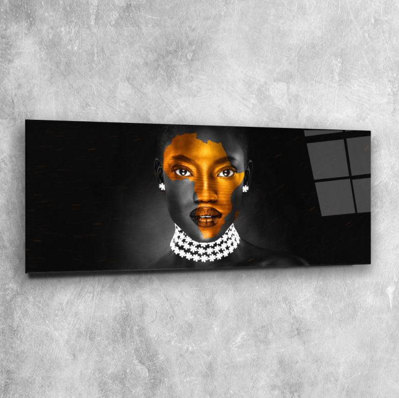 Afrikalı Kadın Panoramik Cam Tablo