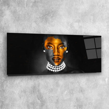 Afrikalı Kadın Panoramik Cam Tablo