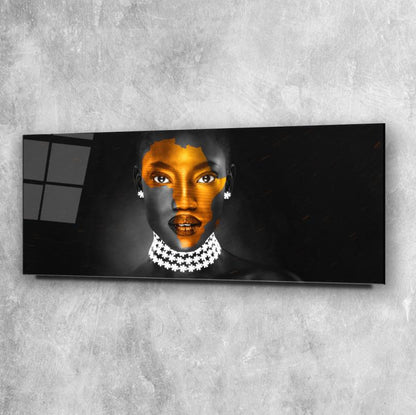 Afrikalı Kadın Panoramik Cam Tablo