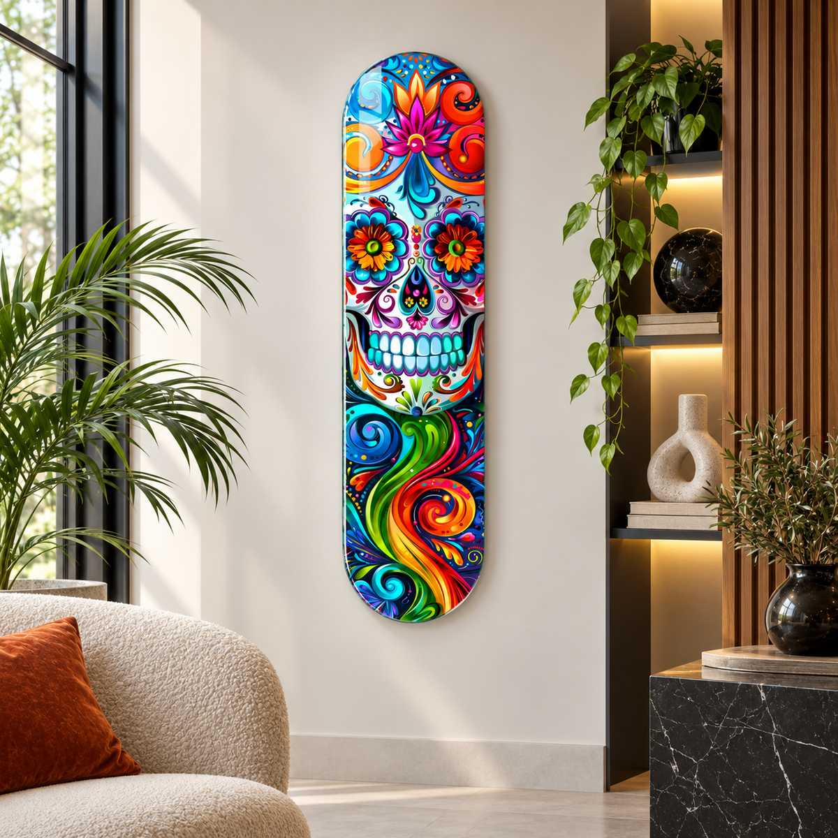 Renkli şeker kafatası Skate Board cam tablo - farklı premium mekan