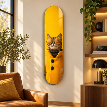 Sarı paltolu gözlüklü kedi Skate Board cam tablo - farklı premium mekan