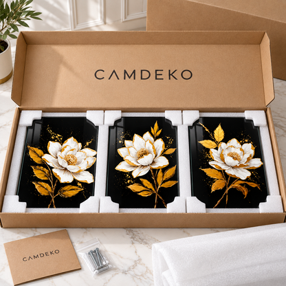 CAMDEKO siyah gold manolya üçlü cam tablo korumalı paketleme