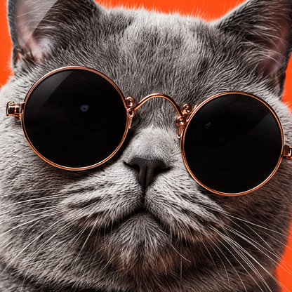 Gözlüklü Kahveci Kedi Dikey Skate Board Cam Tablo – UV baskı yakın çekimi