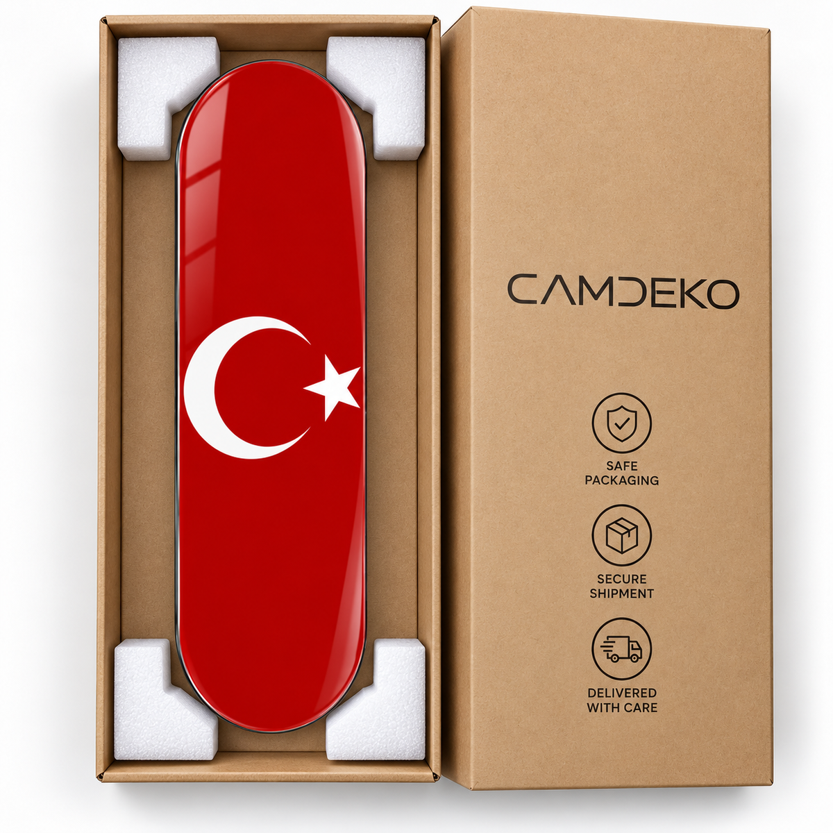 CAMDEKO güvenli paketleme - Türk bayrağı Skate Board cam tablo