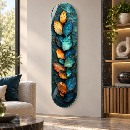 Turkuaz ve altın yaprak desenli Skate Board cam tablo - premium mekan