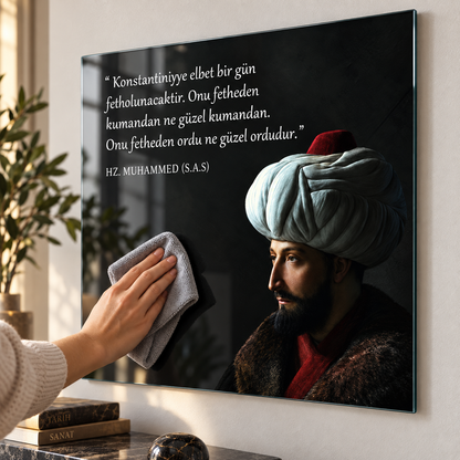 Fatih Sultan Mehmet Konstantiniyye sözü yatay cam tablo kolay temizlik detayı