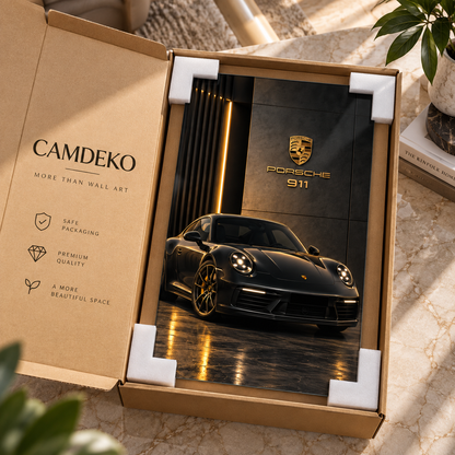 Porsche 911 dikey cam tablo CAMDEKO koruyucu paketleme ve sigortalı kargo
