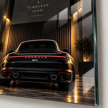 Porsche 911 A Timeless Icon cam tablo yüksek çözünürlüklü UV baskı detayı