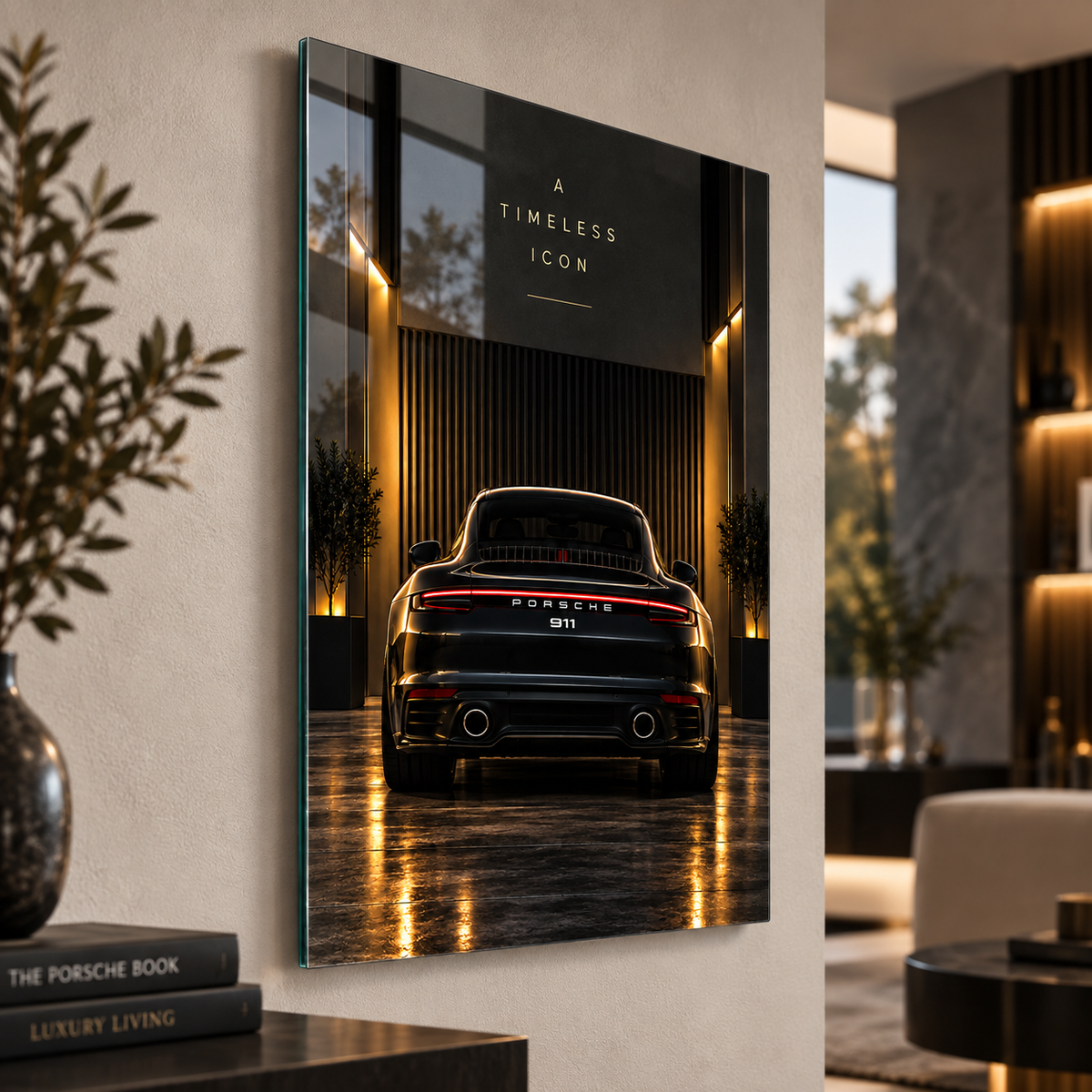 Porsche 911 A Timeless Icon cam tablo yaklaşık 2 cm yüzer duvar görünümü