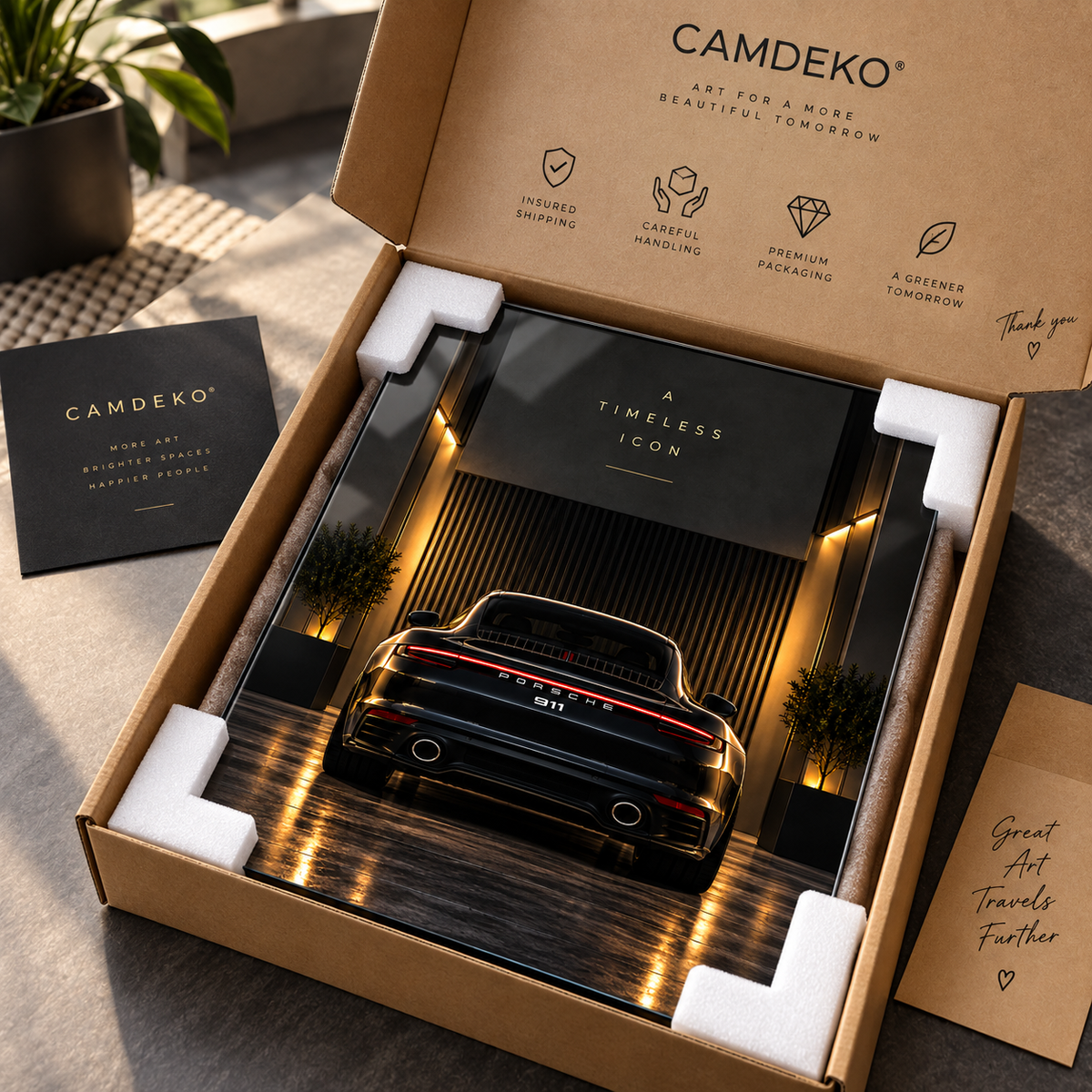 Porsche 911 A Timeless Icon cam tablo CAMDEKO koruyucu paketleme ve sigortalı kargo