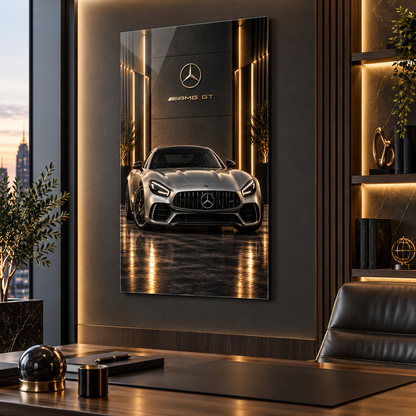 Mercedes AMG GT dikey cam tablo premium ofis duvar uygulaması