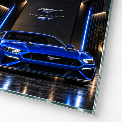 Mavi Mustang GT dikey cam tablonun 4 mm Ultra Clear rodajlı ince cam kenar detayı