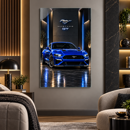 Mavi Mustang GT dikey cam tablo alternatif premium iç mekân görünümü