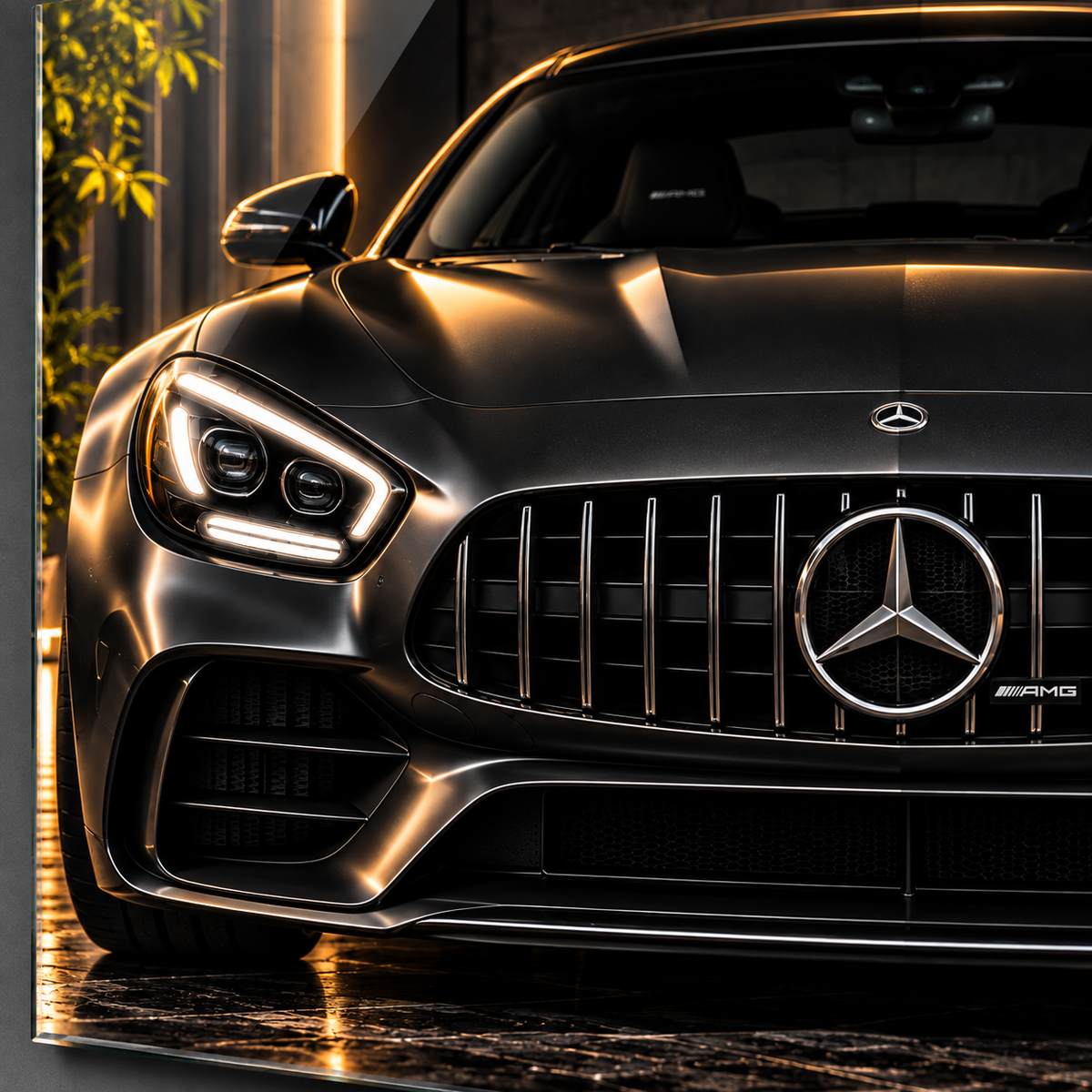 Mercedes AMG GT cam tablonun UV baskı detayı