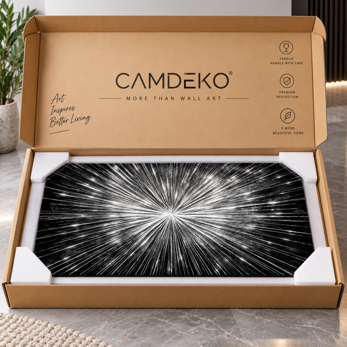 CAMDEKO yatay cam tablo koruyucu köşeli kraft kutu paketleme