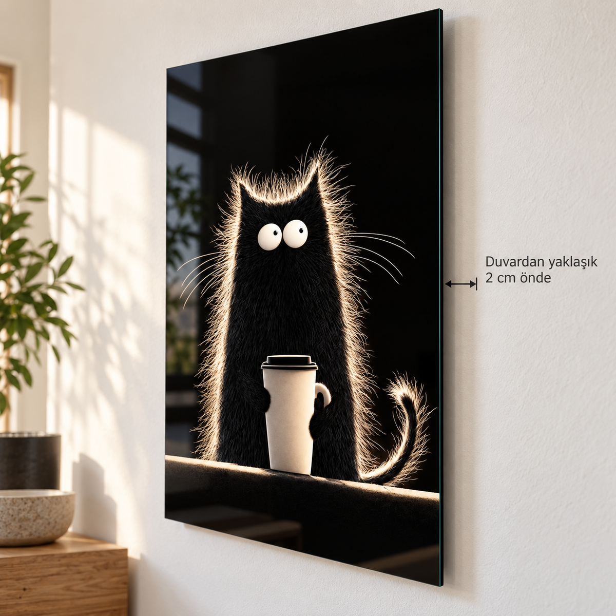 Dikey cam tablonun yaklaşık 2 cm duvar mesafesi