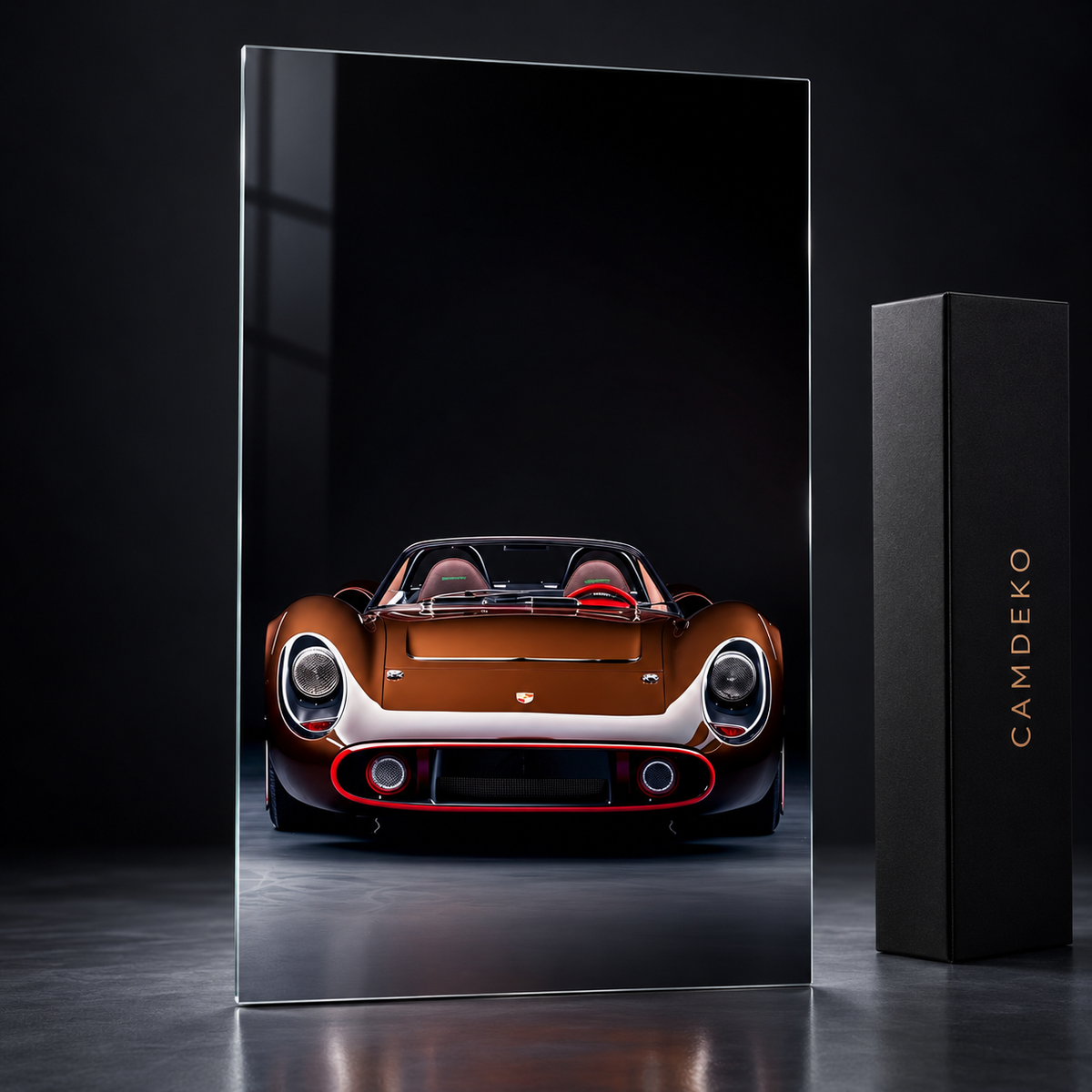 Bronz Porsche Klasik Roadster Dikey Cam Tablo - Baskı detayı