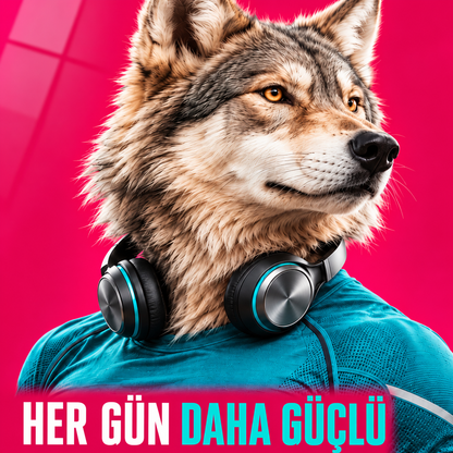 Her Gün Daha Güçlü Sporcu Kurt Dikey Cam Tablo - UV baskı detayı