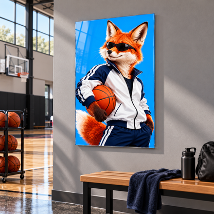 Basketbolcu Gözlüklü Tilki Dikey Cam Tablo - Basketbol antrenman tesisi