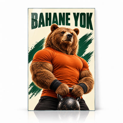 Bahane Yok Sporcu Ayı Dikey Cam Tablo - Beyaz vitrin