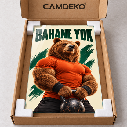 Bahane Yok Sporcu Ayı Dikey Cam Tablo - CAMDEKO koruyucu ambalaj