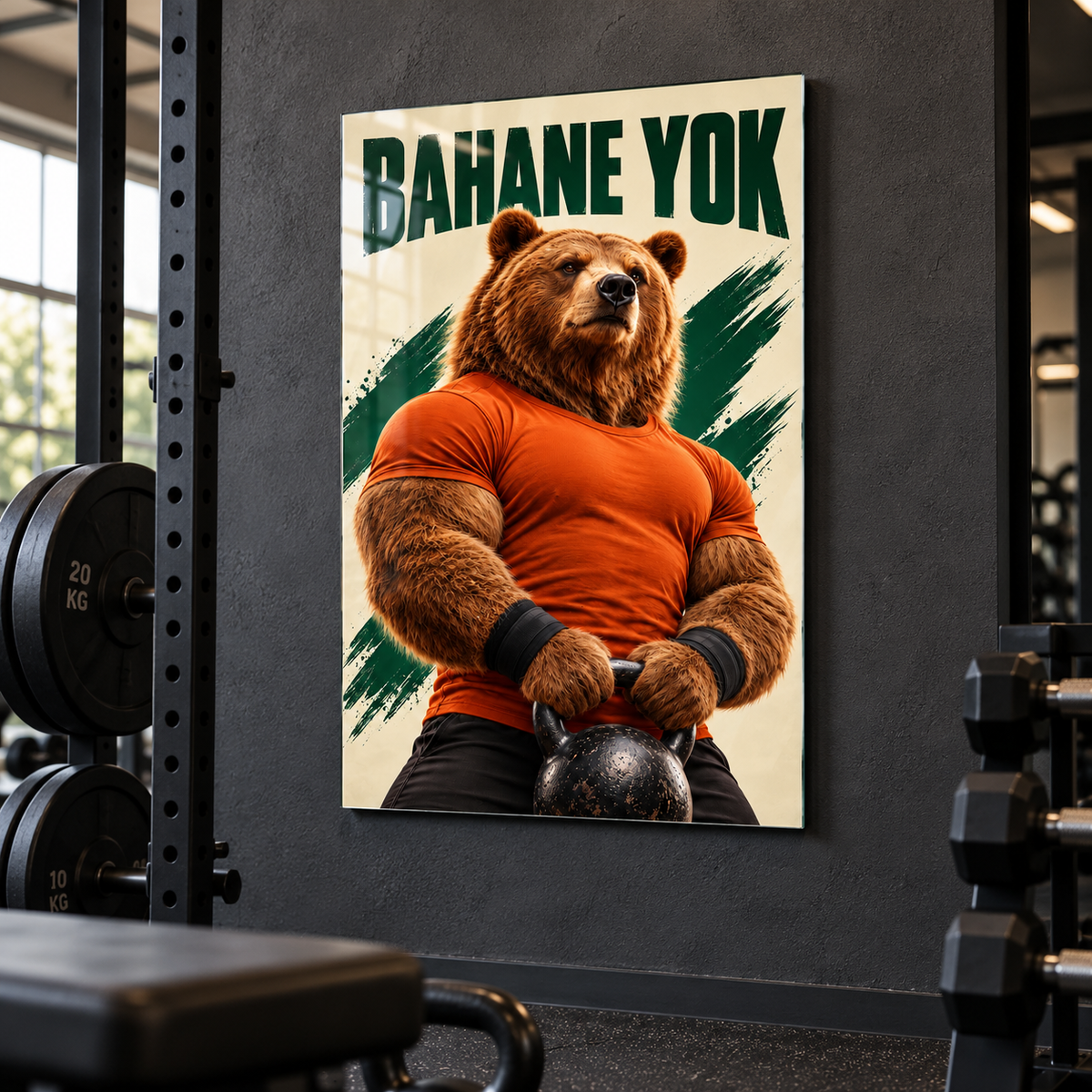 Bahane Yok Sporcu Ayı Dikey Cam Tablo - Kuvvet antrenmanı stüdyosu